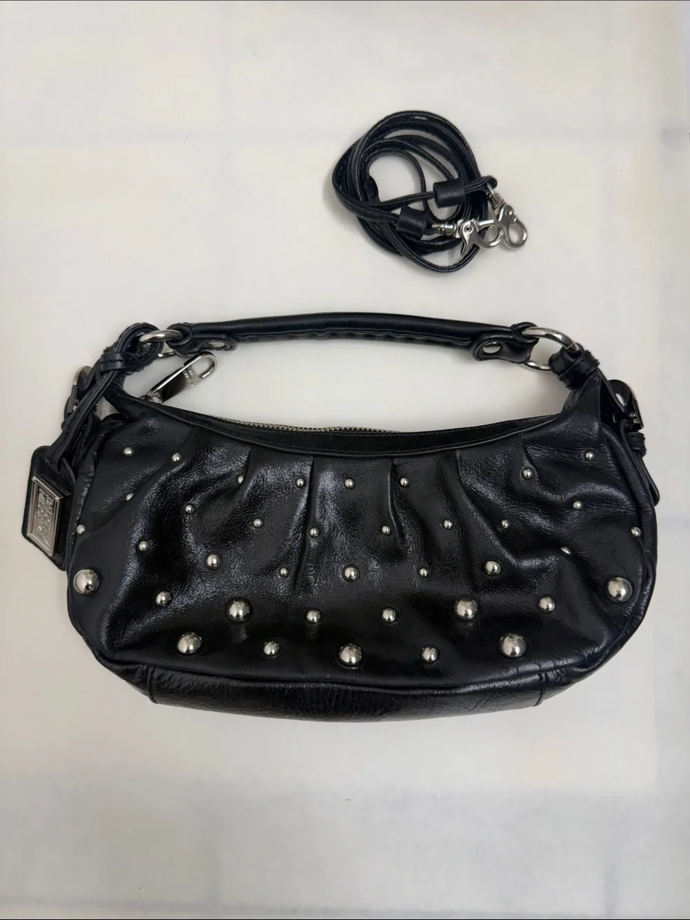 Badgley Mischka Black Studded Leather Hobo Shoulder Bag